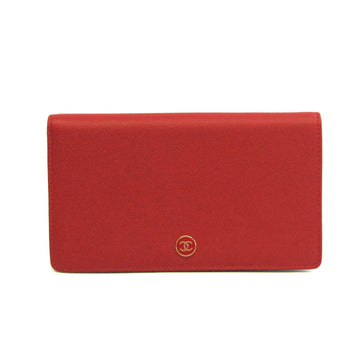 CHANEL Coco Button A20904 Women's Leather Long Wallet [bi-fold] Red Color