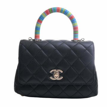 CHANEL Leather Matelasse Coco Mark Chain Shoulder Bag Black/Multicolor Women's