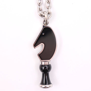 HERMES cavalier Cavalier necklace metal silver black pendant horse motif