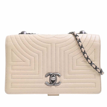 CHANEL Lambskin Coco Mark Chain Shoulder Bag White Ladies