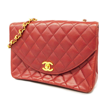 CHANEL Shoulder Bag Matelasse Chain Lambskin Red Gold Hardware Women's