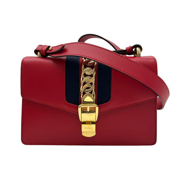 GUCCI Sylvie Small Shoulder Bag Leather Ribbon Red Gold Hardware 421882 Ladies