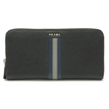 Prada SAFFIANO stripe line round fastener long wallet leather NERO black gray navy 2ML317