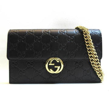 Gucci Shima Chain Wallet Bag Black Diagonal Leather 409340 GUCCI