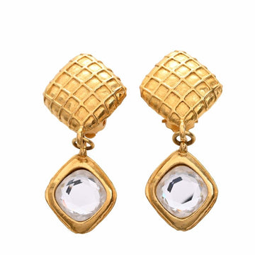 CHANEL Rhinestone Matelasse Swing Earrings Gold Women's