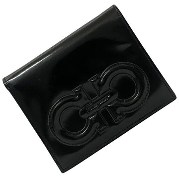 Salvatore Ferragamo Ferragamo Bi-Fold Wallet Black Gancini 227553 Patent Leather Salvatore Fold 8 Ladies