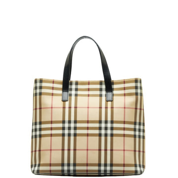 BURBERRY Nova Check Handbag Tote Bag Beige Black PVC Leather Women's