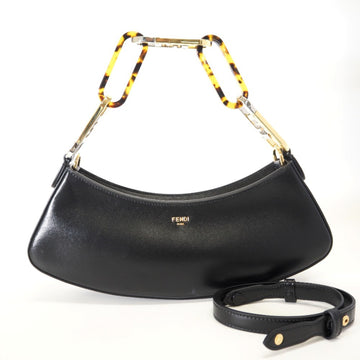 FENDI 8BS068 Auroch Swing Hobo Shoulder Bag Black Women's