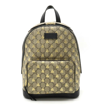 GUCCI GG Supreme Bee BEE Small Backpack Rucksack Daypack PVC Leather Beige Black Gold 427042