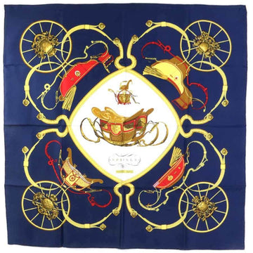 HERMES Scarf Carre 90 SPRINGS Silk Navy Unisex 55130a