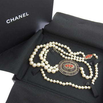 Chanel fake pearl necklace red stone color A14A