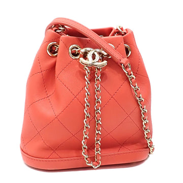 CHANEL Chain Shoulder Bag Women's Leather Coco Mark Pink Orange