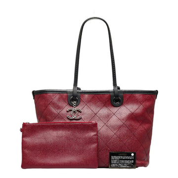 CHANEL Wild Stitch Coco Mark On The Road Tote Bag Shoulder Bordeaux Black Caviar Skin Leather Ladies