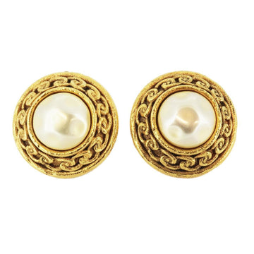 CHANEL earrings vintage round circle fake pearl GP plated gold ladies