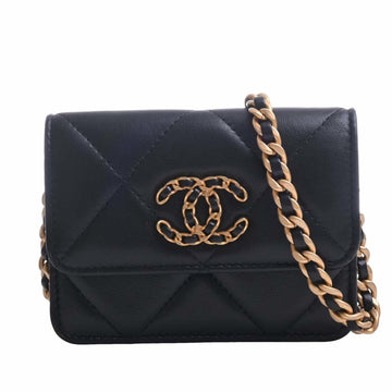 CHANEL Lambskin 19 Coco Mark Mini Chain Shoulder Bag Black Ladies