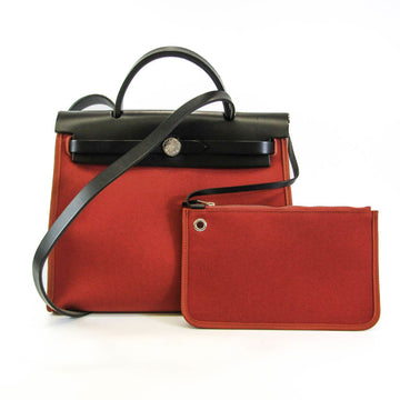 HERMES Her Bag Zip PM Women,Men Toile Officier,Leather Handbag,Shoulder Bag Black,Red Brown