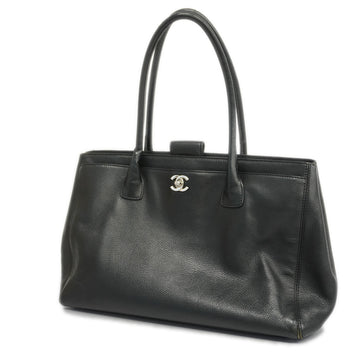 CHANELAuth  tote bag leather black silver metal