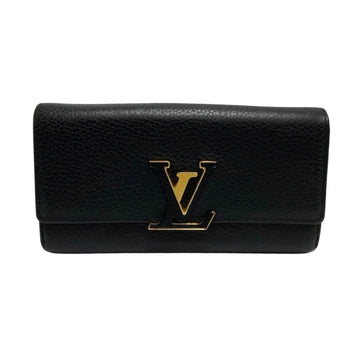 LOUIS VUITTON Portefeuille Capucines Leather Genuine Bifold Long Wallet Black