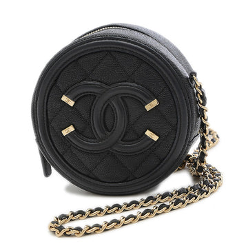 Chanel CC Filigree Chain Shoulder Bag Pouch Caviar Skin Black AP0365