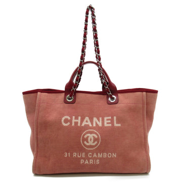 CHANEL Deauville Tote Bag Red canvas