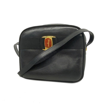 SALVATORE FERRAGAMO Shoulder Bag Vara Leather Black Gold Hardware Women's
