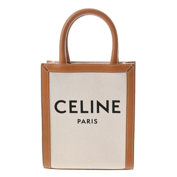 CELINE Vertical Cover White/Beige Women's Leather Canvas Handbag