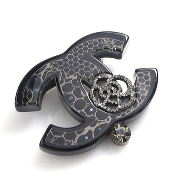 CHANEL Brooch Coco Mark Resin/Rhinestone Black/Silver Ladies