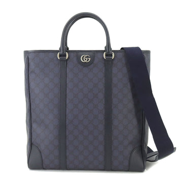 GUCCI GG Supreme Medium Tote Bag 2way Shoulder Leather Navy 763316