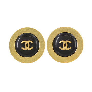 Chanel here mark round type earrings gold black 94A vintage accessories