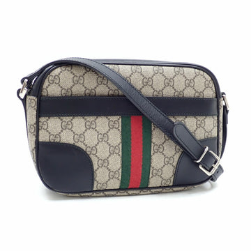 Gucci Shoulder Bag GG Supreme Women's Beige Black PVC Leather 387507 213317 Sherry Webbing