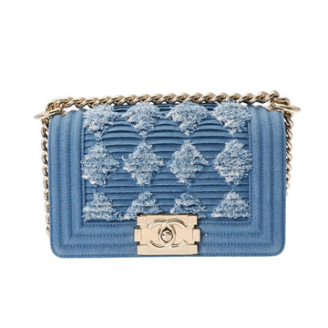 CHANEL Boy  Chain Shoulder 18cm Blue Women's Bag