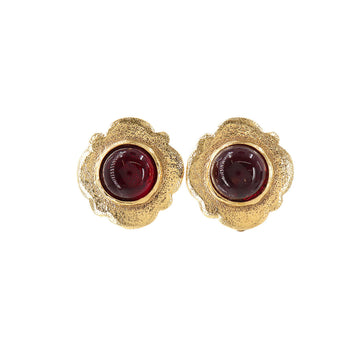 Chanel Gripore Earrings Round Gold Red Accessories 25