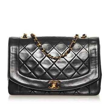 Chanel Matelasse Coco Mark Diana Chain Shoulder Bag Black Lambskin Ladies CHANEL