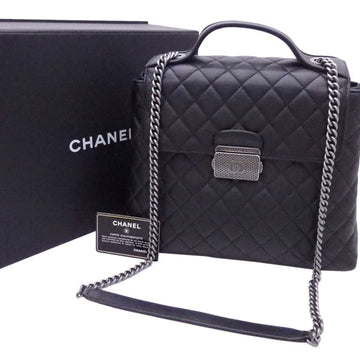 Chanel 2way Bag Matrasse Black Leather Handbag Shoulder Ladies