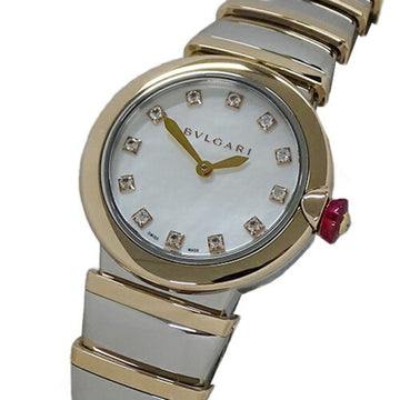 BVLGARI Watch Ladies Luchea 12P Diamond Shell Quartz Stainless Steel SS Pink Gold PG LUP28SG Combination Polished