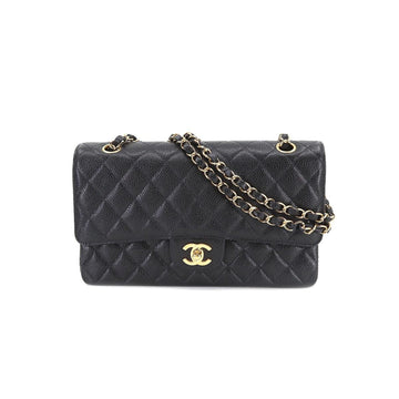 CHANEL matelasse 25 chain shoulder bag caviar skin black A01112 gold metal fittings here mark Matelasse Bag