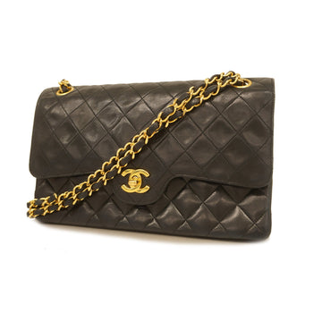 Chanel Matelasse W Flap W Chain Women's Leather Shoulder Bag Black