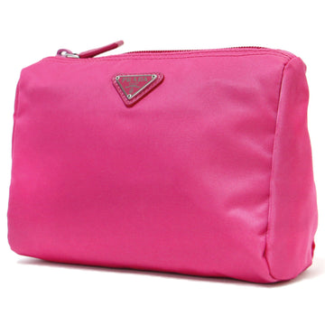 PRADA Pouch Makeup Cosmetic Pink FUXIA Nylon Logo Triangle Plate 1NA011 Elegant