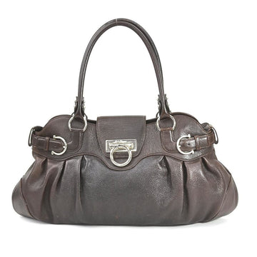 SALVATORE FERRAGAMO Shoulder Bag Gancini Leather Dark Brown Silver Women's e55993f