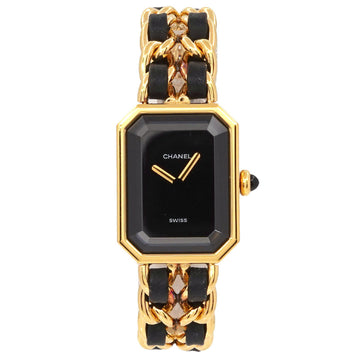 CHANEL Premiere S size H0001 Vintage Ladies Watch Black Dial Gold Quartz