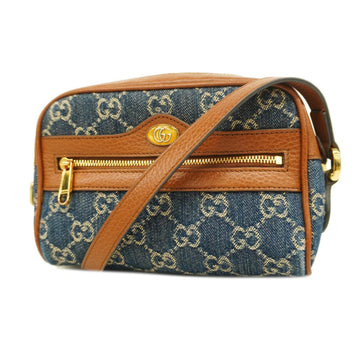 GUCCI Shoulder Bag Ophidia GG Jacquard 517350 Denim Brown Blue Gold Hardware Women's