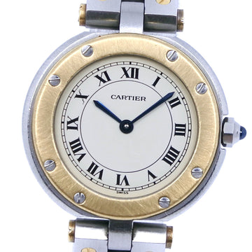 Cartier Santos Round Stainless Steel x K18 Yellow Gold Quartz Women's Ivory Dial Watch