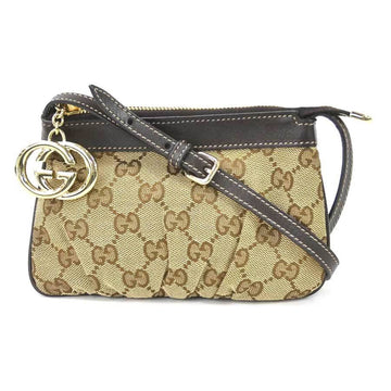 GUCCI Crossbody Shoulder Bag GG Canvas Canvas/Leather Beige/Brown Light Gold Women's 212216