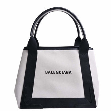 BALENCIAGA KUROLPA Canvas Navy Cabas S Flower Tote Bag 339933 Ivory/Black Women's