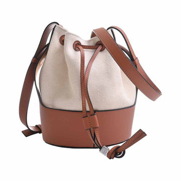 LOEWE Leather Canvas Anagram Balloon Small Shoulder Bag A710C31X34 Brown