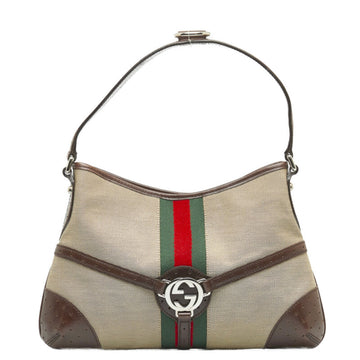 GUCCI Interlocking G Sherry Line One Shoulder Bag 114877 Beige Brown Canvas Leather Women's