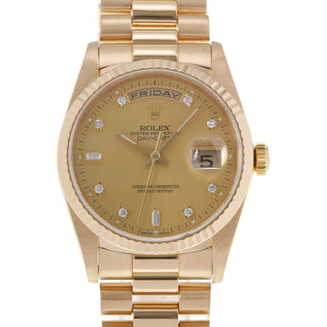 Rolex Day Date 8P Round/2P Baguette Diamond 18238A Men's YG Watch Automatic Winding Champagne Dial