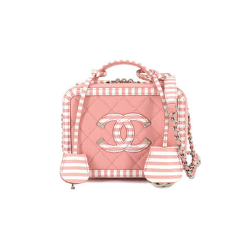 Chanel CC filigree 2way Small vanity shoulder bag caviar skin leather pink white A93342 Filigree Vanity Bag