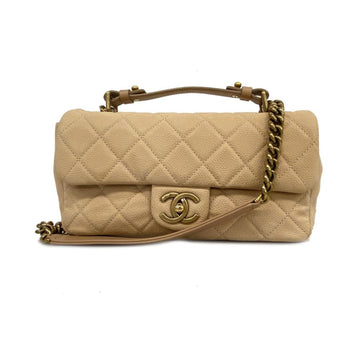 CHANEL Handbag Matelasse Chain Shoulder Caviar Skin Beige Ladies