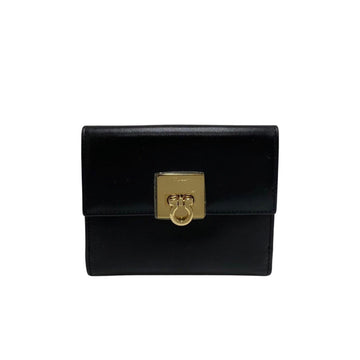 SALVATORE FERRAGAMO Gancini Hardware Calf Leather Bifold Wallet Mini Black 21217